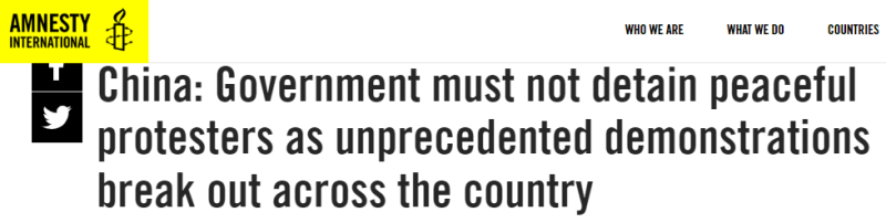 Amnesty International sta ora sostenendo i manifestanti cinesi invece dei manifestanti canadesi.