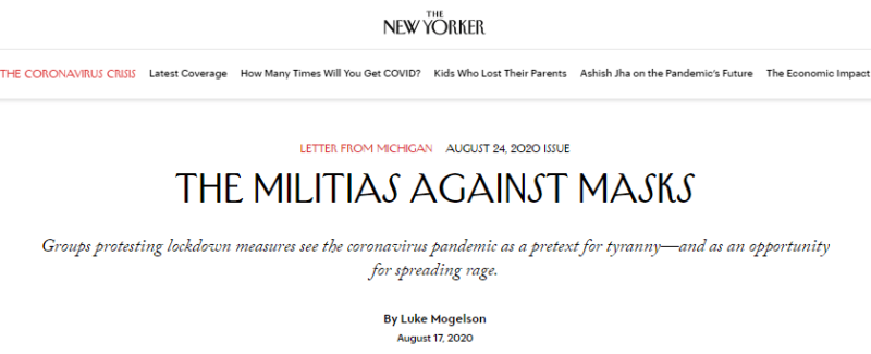 Il New Yorker denuncia le milizie contro le mascherine 