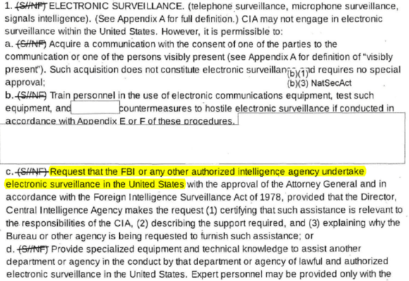 HIGHLIGHTED PORTION: Request that the FBI or any other authorized intelligence agency undertake electronic surveillance in the United States